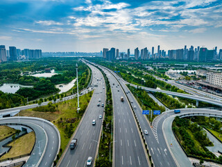 Modern city overpass, urban traffic overlook