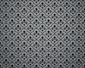 Flower geometric pattern. Seamless vector background. Black and gray ornament. Ornament for fabric, wallpaper, packaging. Decorative print