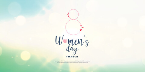 Happy womens day 8th march greeting or wishing card bokeh effect shine background banner, poster design vector illustration - obrazy, fototapety, plakaty