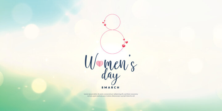 Happy womens day 8th march greeting or wishing card bokeh effect shine background banner, poster design vector illustration - Powered by Adobe