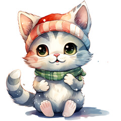 Christmas cats, Christmas watercolor illustrations