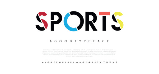 Sports Modern abstract digital alphabet font. Minimal technology typography, Creative urban sport fashion futuristic font and with numbers. vector illustration - obrazy, fototapety, plakaty