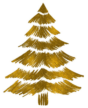 Gold glitter particles Christmas tree with star isolated  on png or transparent  background vector illustration 