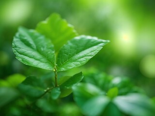 Close up of nature view green leaf on blurred greenery background under sunlight with bokeh and copy space using as background natural plants landscape, ecology wallpaper