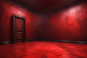 a grunge red room with wall and door