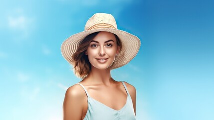 Summer banner, beautiful model with copy space 