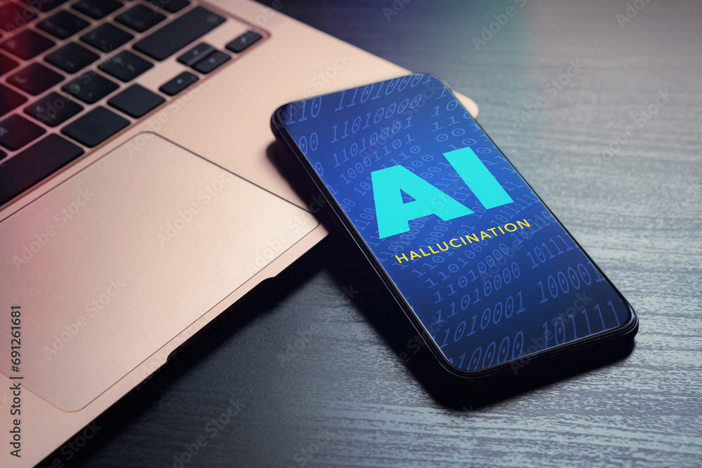 Poster ai hallucination - ai lying and making mistakes, llm misinterprets. big data and artificial intellig