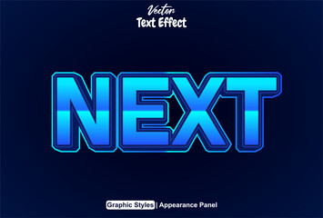 next text effect with graphic style in blue and editable.