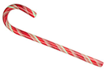 Candy Cane. Red and green color of candy. Sweet, sugar twisted lollipop. Traditional spearmint, mint candy cane. Christmas. Decoration on Merry Christmas, Xmas and Happy New Year. Isolated Background.