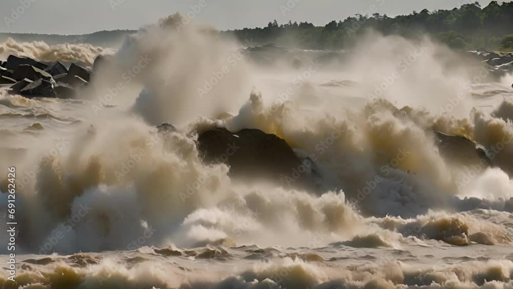 Poster normally tranquil river transformed into chaotic battleground tidal bore crashes through, creating s