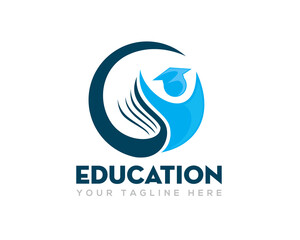 abstract circle human jump success education logo icon symbol design template illustration inspiration