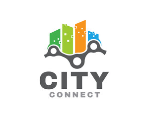 abstract city chain connect building relation logo icon symbol design template illustration inspiration