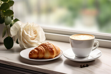 Cup Of Coffee With Croissant