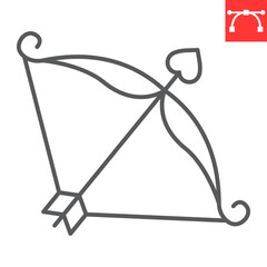 Cupid bow line icon, valentines day and love, cupid arrow vector icon, vector graphics, editable stroke outline sign, eps 10.