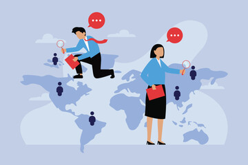 People search, talent selection, Business recruitment, hiring all around the world 2d vector illustration concept