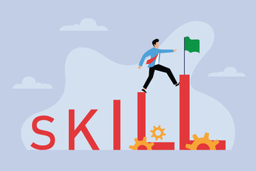 Fototapeta premium Skill training, education, learning, ability, knowledge and competency for career development 2d vector illustration concept