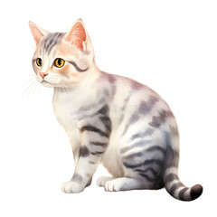 An illustration of a striped kitten sitting on a white background