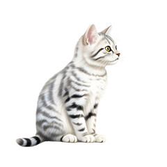 Fototapeta premium Cute cat on white background with striped pattern