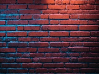 Red Brick Walls with Blue Neon Light. Lighting Effect on Empty Brick Wall Texture Background