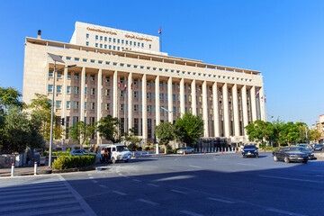 Damascus, Syria - September 29, 2023: Building of the Central National Bank of Syria in Damascus
