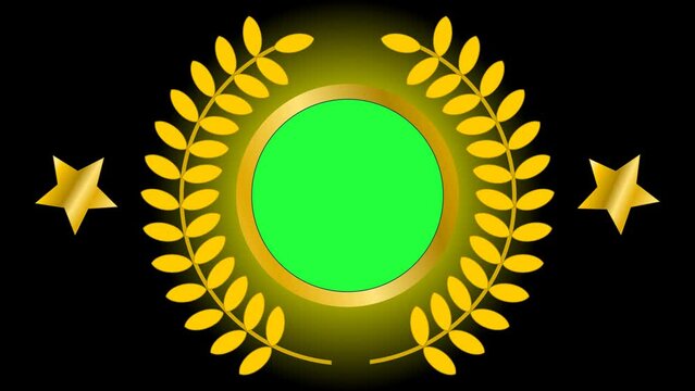 Golden laurel wreath with copy space and green screen on black background, suitable for element or retouch design