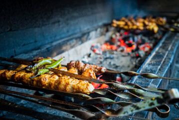  grilled barbeque with different kinds of meat