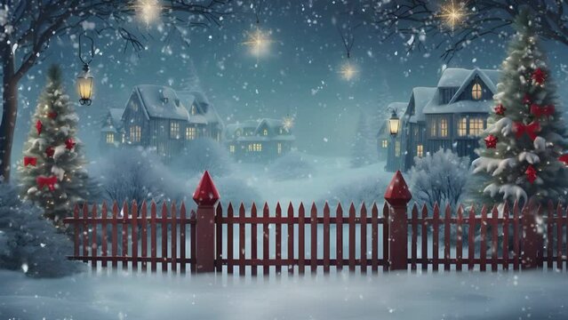 Christmas decorations with cute snowmen decorated with falling snow. seamless looping time-lapse virtual video animation background.generate with ai