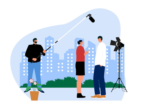 Couple is doing a movie scene. Film industry illustration.
