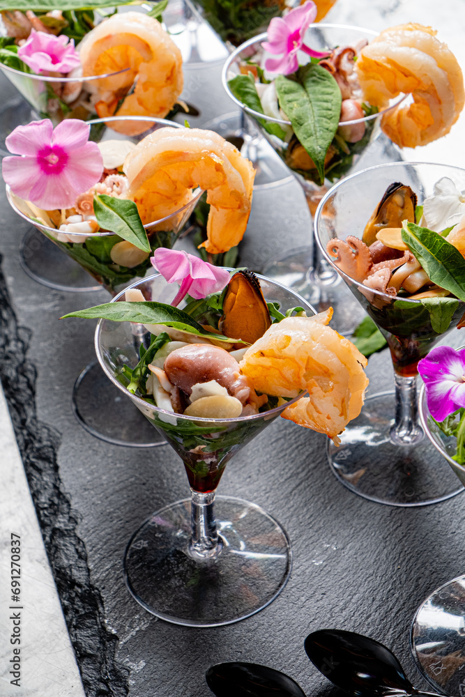 Canvas Prints appetizers with shrimps on christmas table