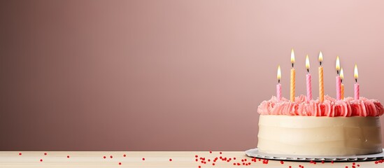5th birthday cake with candles - obrazy, fototapety, plakaty