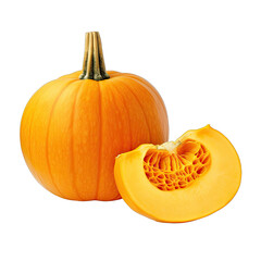 Pumpkin and half photograph isolated on white background