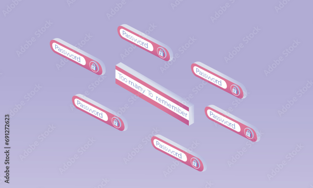 Poster 3d remembering too many passwords.on pastel background.3d handmade.3d vector icon for technology,bus