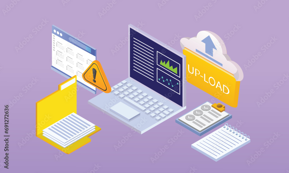 Poster 3d problem uploading data.on pastel background.3d handmade.3d vector icon for technology,business il