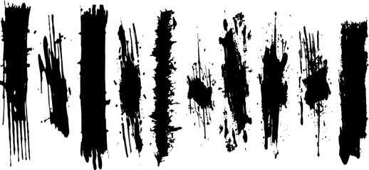 artistic texture of ink brush strokes, Isolated ink splashes and drops. Different handdrawn spray design, grunge splash