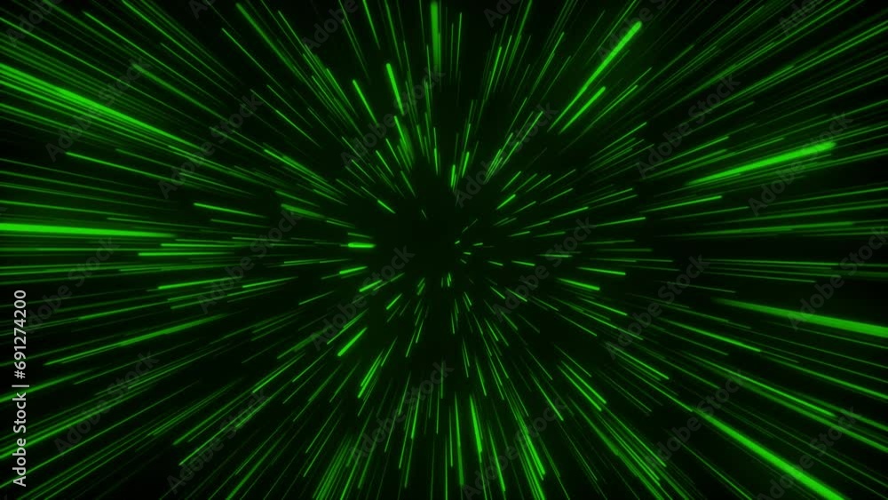 Poster seamless loop particle light zooming lines tunnel in space air on black background neon glow beam la