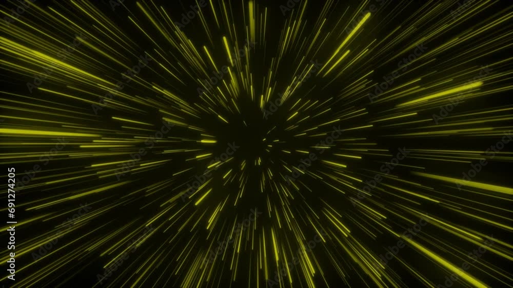 Poster seamless loop particle light zooming lines tunnel in space air on black background neon glow beam la