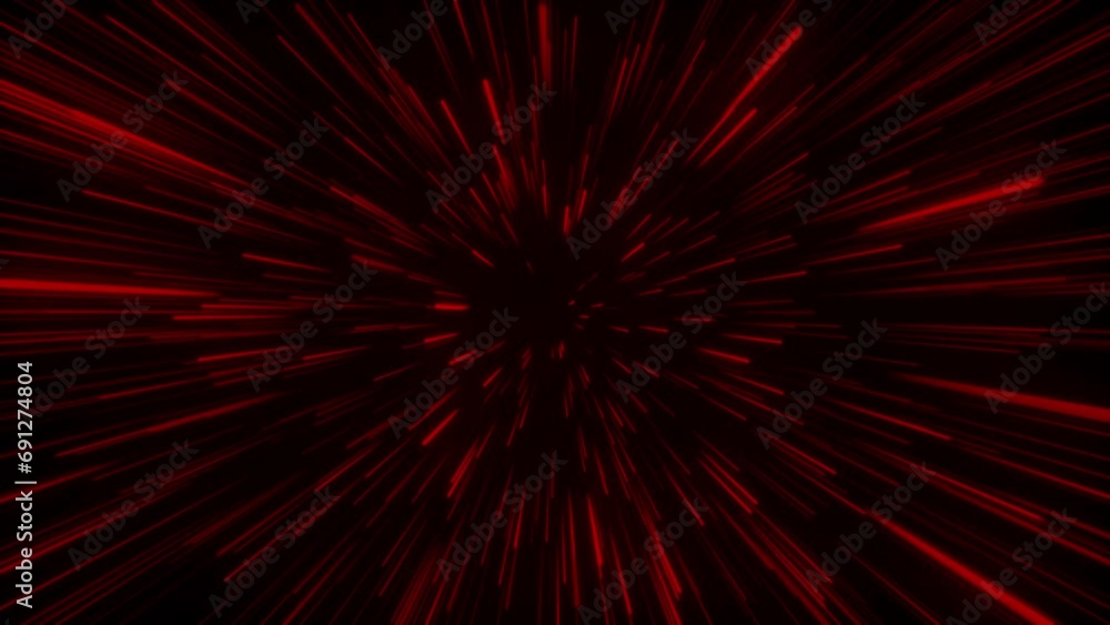 Poster seamless loop particle light zooming lines tunnel in space air on black background neon glow beam la