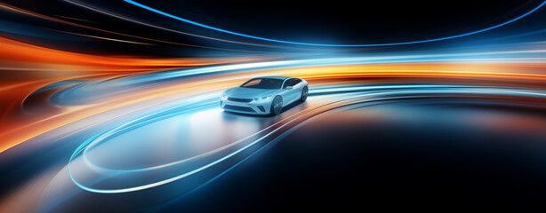 Futuristic Vehicle Speeding Through Light Trails
