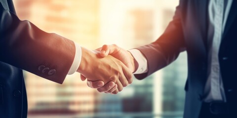 Businessman handshake for teamwork of business merger and acquisition,successful negotiate,hand shake,two businessman shake hand with partner to celebration partnership and business deal,Generative AI