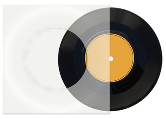 Disque vinyle 33 tours avec jaquette transparente, fond blanc 