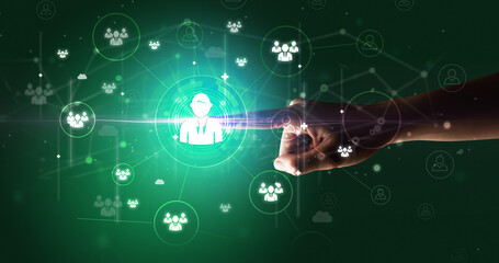 Businessman hand pressing stock graphic information on multitouch screen