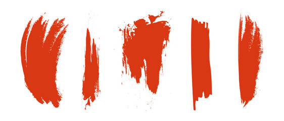 朱色のブラシストローク。毛筆タッチ。アナログ素材。