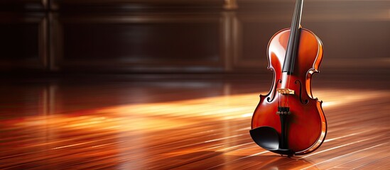 Cello's diagonal bow on shiny wood. - obrazy, fototapety, plakaty