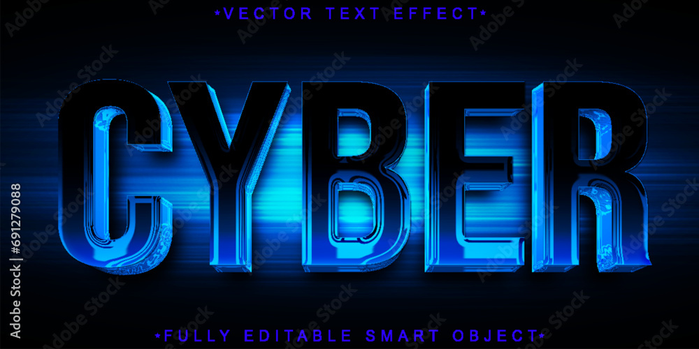 Poster blue tech cyber vector fully editable smart object text effect