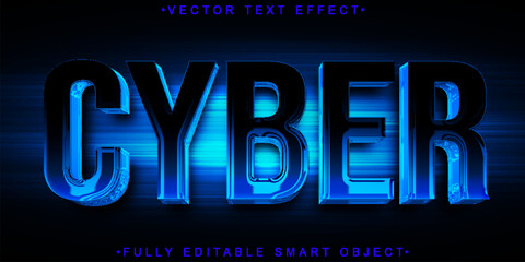 Blue Tech Cyber Vector Fully Editable Smart Object Text Effect