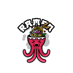 Cute octopus ramen mascot logo design
