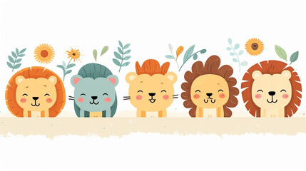 illustration happy lions background. Generative AI.