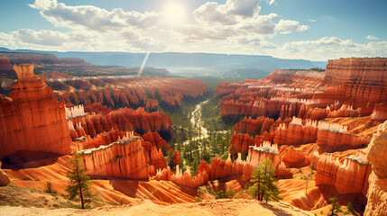 Winter in Bryce Canyon National Park, Utah, USA red rock geological wonders with blue sky