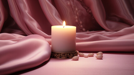 pink velvet fabric texture with white candle 