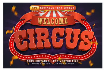 circus 3d text effect and editable text effect with tent and border show - obrazy, fototapety, plakaty